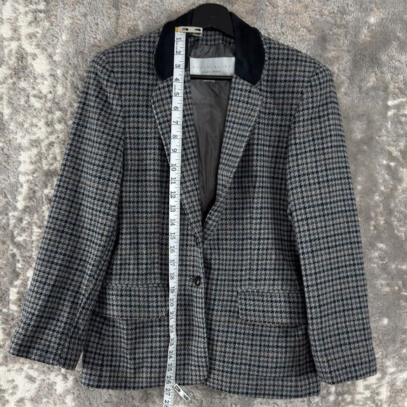 David Eliot Petite Size Mp Houndstooth Career V Neck Blazer Jacket Gray 2 Button - Picture 2 of 8